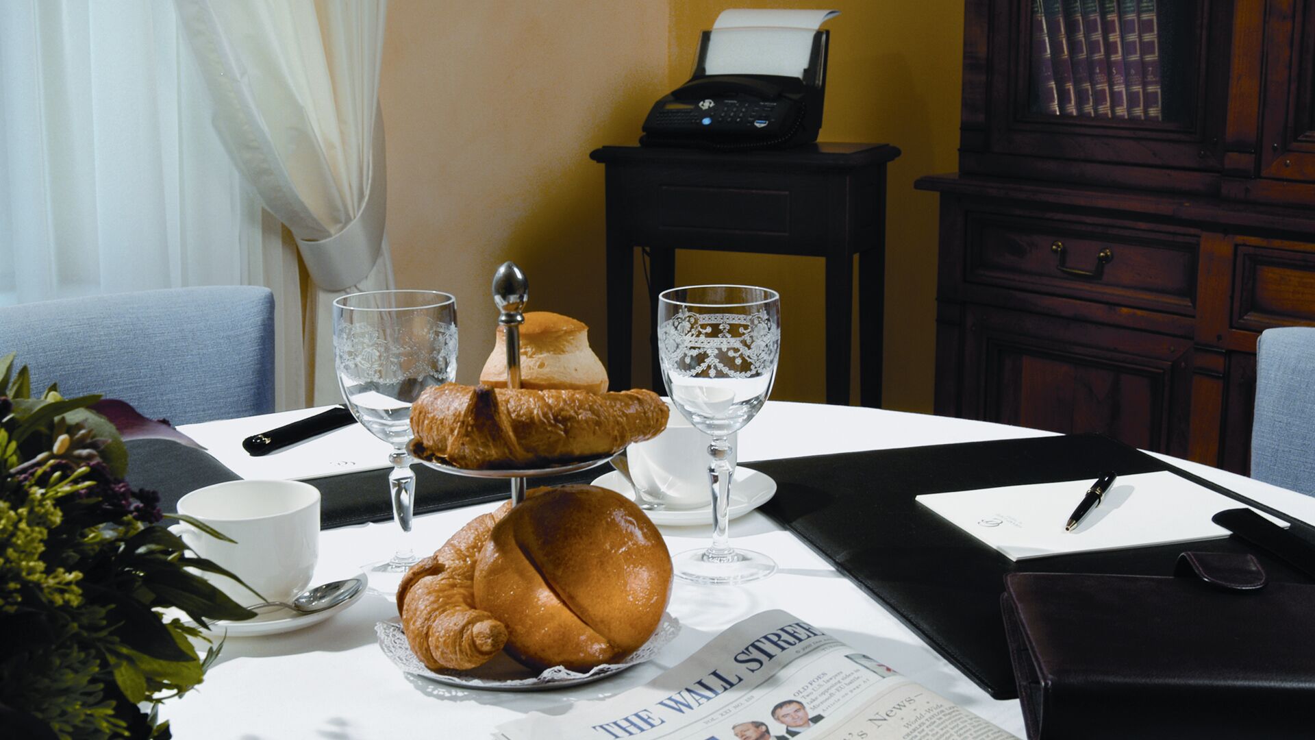 a table with food and glasses on it